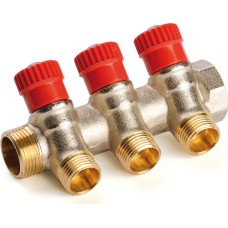 Kolektors ar ventiļiem 1"-2-ceļi 1/2" Sarkans GF