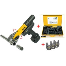 REMS Mini-Press ACC Li-Ion Basic-Pack ar akumulatoru darbināma radiālā prese ar automātisku atpakaļgājienu komplektā ietilpst 3 Mini presēšanas knaibles - M15, M18, M22