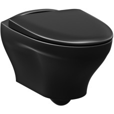 Piekaramais tualetes pods Estetic, Hygienic Flush mala, vāks ar Soft Close/Quick Release, Ceramicplus melns